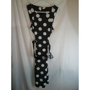 ILE New York Polka Dot Sleeveless Midi Dress Black‎ White Women's w/Belt